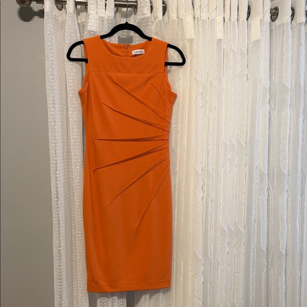 Calvin Klein Orange Sleeveless Midi Sheath Dress
